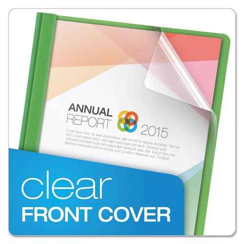 Oxford™ wholesale. Clear Front Report Cover, 3 Fasteners, Letter, 1-2" Capacity, Green, 25-box. HSD Wholesale: Janitorial Supplies, Breakroom Supplies, Office Supplies.