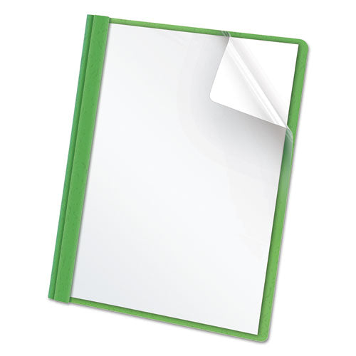 Oxford™ wholesale. Clear Front Report Cover, 3 Fasteners, Letter, 1-2" Capacity, Green, 25-box. HSD Wholesale: Janitorial Supplies, Breakroom Supplies, Office Supplies.