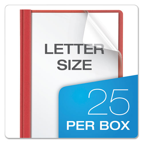 Oxford™ wholesale. Clear Front Report Cover, 3 Fasteners, Letter, 1-2" Capacity, Red, 25-box. HSD Wholesale: Janitorial Supplies, Breakroom Supplies, Office Supplies.