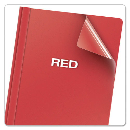 Oxford™ wholesale. Clear Front Report Cover, 3 Fasteners, Letter, 1-2" Capacity, Red, 25-box. HSD Wholesale: Janitorial Supplies, Breakroom Supplies, Office Supplies.