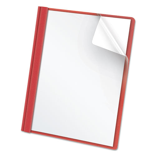 Oxford™ wholesale. Clear Front Report Cover, 3 Fasteners, Letter, 1-2" Capacity, Red, 25-box. HSD Wholesale: Janitorial Supplies, Breakroom Supplies, Office Supplies.