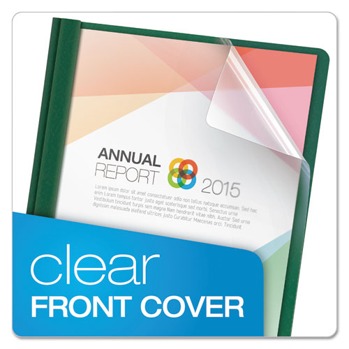 Oxford™ wholesale. Clear Front Report Cover, 3 Fasteners, Letter, 1-2" Capacity, Green, 25-box. HSD Wholesale: Janitorial Supplies, Breakroom Supplies, Office Supplies.