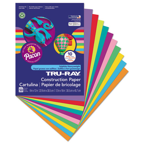 Pacon® wholesale. Tru-ray Construction Paper, 76lb, 9 X 12, Assorted Bright Colors, 50-pack. HSD Wholesale: Janitorial Supplies, Breakroom Supplies, Office Supplies.