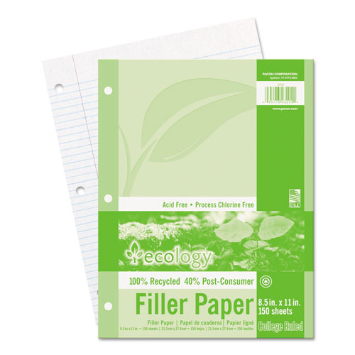 Pacon® wholesale. Ecology Filler Paper, 3-hole, 8.5 X 11, Medium-college Rule, 150-pack. HSD Wholesale: Janitorial Supplies, Breakroom Supplies, Office Supplies.