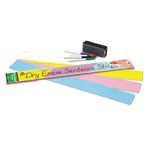 Pacon® wholesale. Dry Erase Sentence Strips, 24 X 3, Assorted: Blue-pink-yellow, 30-pack. HSD Wholesale: Janitorial Supplies, Breakroom Supplies, Office Supplies.