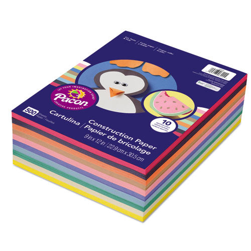 Pacon® wholesale. Rainbow Super Value Construction Paper Ream, 45lb, 9 X 12, Assorted, 500-pack. HSD Wholesale: Janitorial Supplies, Breakroom Supplies, Office Supplies.