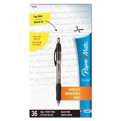 Paper Mate® wholesale. Profile Retractable Ballpoint Pen Value Pack, 1.4mm, Black Ink, Smoke Barrel, 36-box. HSD Wholesale: Janitorial Supplies, Breakroom Supplies, Office Supplies.