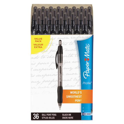 Paper Mate® wholesale. Profile Retractable Ballpoint Pen Value Pack, 1.4mm, Black Ink, Smoke Barrel, 36-box. HSD Wholesale: Janitorial Supplies, Breakroom Supplies, Office Supplies.