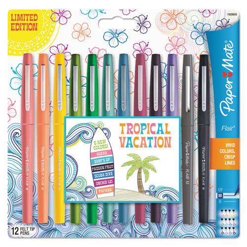 Paper Mate® wholesale. Limited Edition Point Guard Flair Stick Porous Point Pen, Medium 0.7mm, Tropical Ink-barrel, Dozen. HSD Wholesale: Janitorial Supplies, Breakroom Supplies, Office Supplies.