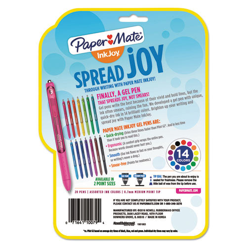 Paper Mate® wholesale. Inkjoy Retractable Gel Pen, Medium 0.7mm, Assorted Ink-barrel, 20-pack. HSD Wholesale: Janitorial Supplies, Breakroom Supplies, Office Supplies.