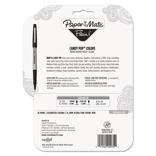 Paper Mate® wholesale. Flair Felt Tip Stick Porous Point Pen, Extra-fine 0.4 Mm, Assorted Colors Ink, Gray Barrel, 16-pack. HSD Wholesale: Janitorial Supplies, Breakroom Supplies, Office Supplies.