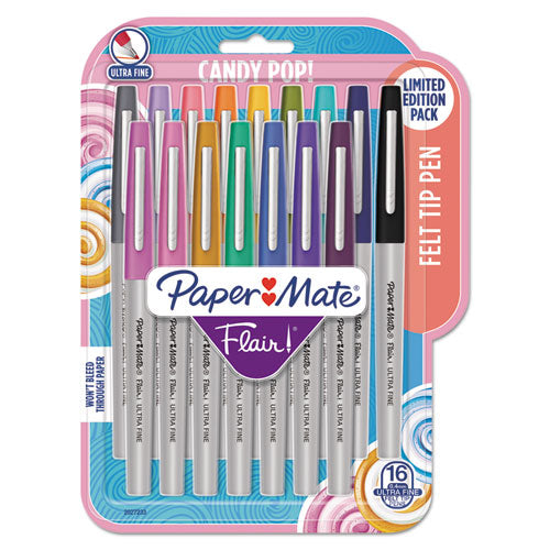 Paper Mate® wholesale. Flair Felt Tip Stick Porous Point Pen, Extra-fine 0.4 Mm, Assorted Colors Ink, Gray Barrel, 16-pack. HSD Wholesale: Janitorial Supplies, Breakroom Supplies, Office Supplies.