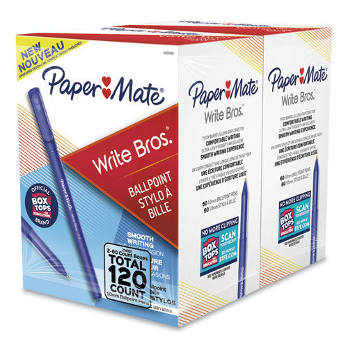 Paper Mate® wholesale. Write Bros. Stick Ballpoint Pen, Medium 1 Mm, Blue Ink-barrel, 120-pack. HSD Wholesale: Janitorial Supplies, Breakroom Supplies, Office Supplies.