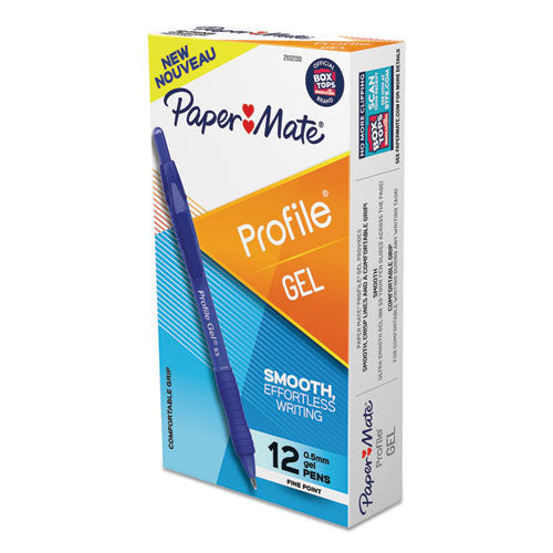 Paper Mate® wholesale. Profile Retractable Gel Pen, Fine 0.5 Mm, Blue Ink, Translucent Blue Barrel, Dozen. HSD Wholesale: Janitorial Supplies, Breakroom Supplies, Office Supplies.