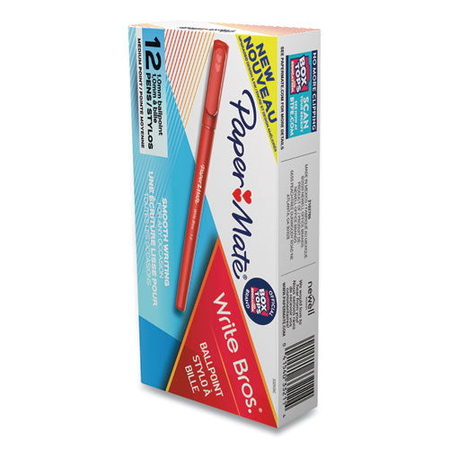 Paper Mate® wholesale. Write Bros. Stick Ballpoint Pen, Medium 1mm, Red Ink-barrel, Dozen. HSD Wholesale: Janitorial Supplies, Breakroom Supplies, Office Supplies.