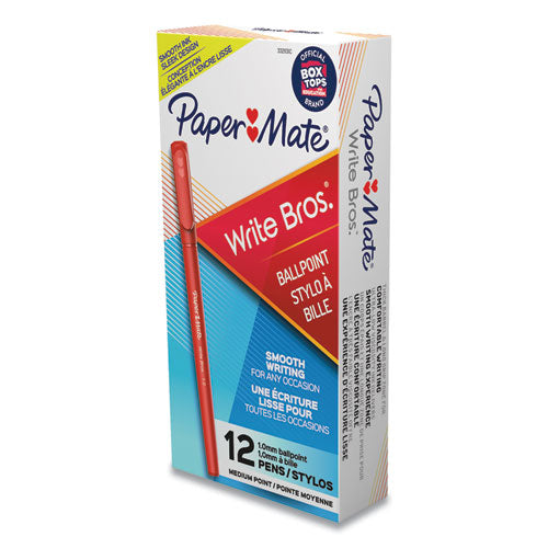 Paper Mate® wholesale. Write Bros. Stick Ballpoint Pen, Medium 1mm, Red Ink-barrel, Dozen. HSD Wholesale: Janitorial Supplies, Breakroom Supplies, Office Supplies.