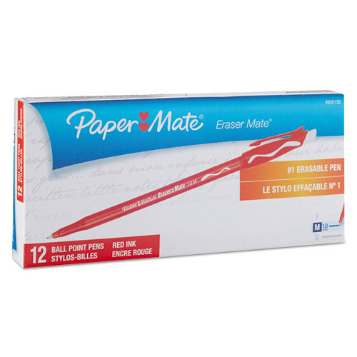 Paper Mate® wholesale. Eraser Mate Stick Ballpoint Pen, Medium 1mm, Red Ink-barrel, Dozen. HSD Wholesale: Janitorial Supplies, Breakroom Supplies, Office Supplies.