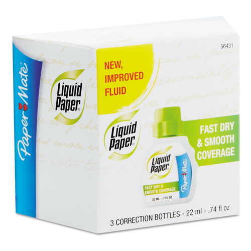 Paper Mate® Liquid Paper® wholesale. Fast Dry Correction Fluid, 22 Ml Bottle, White, 3-pack. HSD Wholesale: Janitorial Supplies, Breakroom Supplies, Office Supplies.