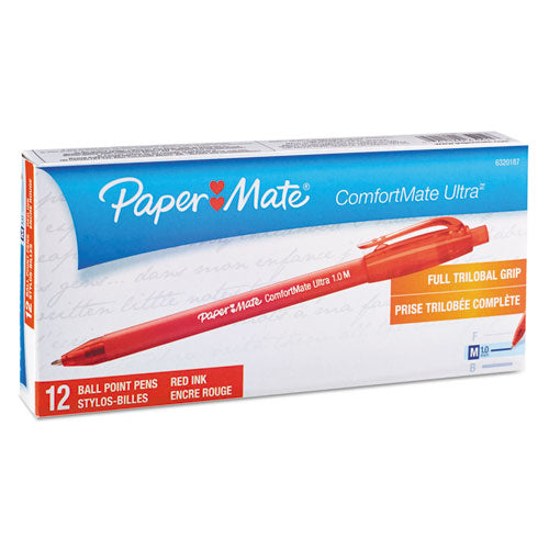 Paper Mate® wholesale. Comfortmate Ultra Retractable Ballpoint Pen, Medium 1mm, Red Ink-barrel, Dozen. HSD Wholesale: Janitorial Supplies, Breakroom Supplies, Office Supplies.
