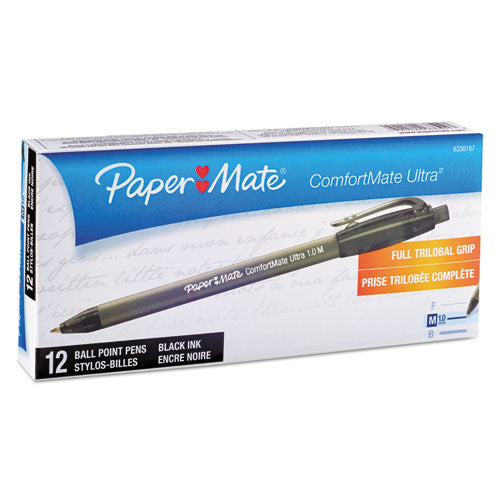 Paper Mate® wholesale. Comfortmate Ultra Retractable Ballpoint Pen, 1mm, Black Ink-barrel, Dozen. HSD Wholesale: Janitorial Supplies, Breakroom Supplies, Office Supplies.