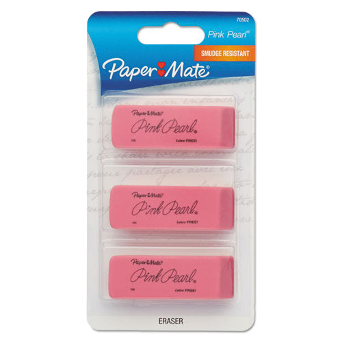 Paper Mate® wholesale. Pink Pearl Eraser, Rectangular, Medium, Elastomer, 3-pack. HSD Wholesale: Janitorial Supplies, Breakroom Supplies, Office Supplies.