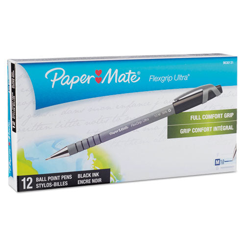 Paper Mate® wholesale. Flexgrip Ultra Stick Ballpoint Pen, Medium 1mm, Black Ink, Gray Barrel, Dozen. HSD Wholesale: Janitorial Supplies, Breakroom Supplies, Office Supplies.