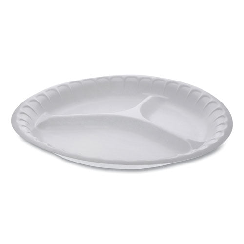 Pactiv wholesale. PACTIV Unlaminated Foam Dinnerware, 3-compartment Plate, 10.25