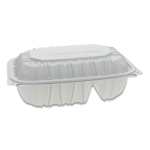 Pactiv wholesale. Vented Microwavable Hinged-lid Takeout Container, 2-compartment, 9 X 6 X 3.1, White, 170-carton. HSD Wholesale: Janitorial Supplies, Breakroom Supplies, Office Supplies.