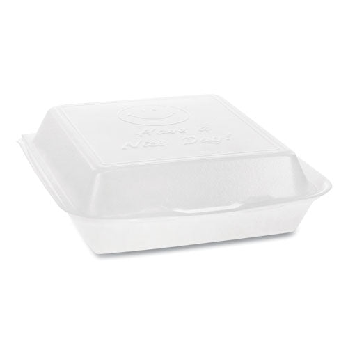 Pactiv wholesale. PACTIV Foam Hinged Lid Containers, Dual Tab Lock Happy Face, 8 X 7.75 X 2.25, White, 200-carton. HSD Wholesale: Janitorial Supplies, Breakroom Supplies, Office Supplies.