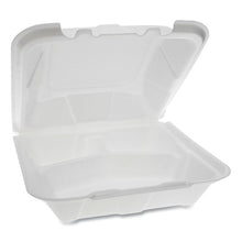 Load image into Gallery viewer, Pactiv wholesale. PACTIV Foam Hinged Lid Containers, Dual Tab Lock, 3-compartment, 9.13 X 9 X 3.25, White, 150-carton. HSD Wholesale: Janitorial Supplies, Breakroom Supplies, Office Supplies.