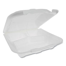 Load image into Gallery viewer, Pactiv wholesale. PACTIV Foam Hinged Lid Containers, Dual Tab Lock Economy, 3-compartment, 9.13 X 9 X 3.25, White, 150-carton. HSD Wholesale: Janitorial Supplies, Breakroom Supplies, Office Supplies.