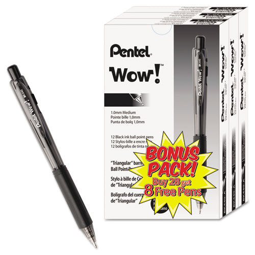 Pentel® wholesale. PENTEL Wow! Retractable Ballpoint Pen Value Pack, Medium 1 Mm, Black Ink-barrel, 36-pack. HSD Wholesale: Janitorial Supplies, Breakroom Supplies, Office Supplies.