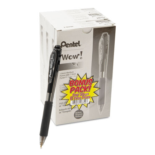 Pentel® wholesale. PENTEL Wow! Retractable Ballpoint Pen Value Pack, Medium 1 Mm, Black Ink-barrel, 36-pack. HSD Wholesale: Janitorial Supplies, Breakroom Supplies, Office Supplies.