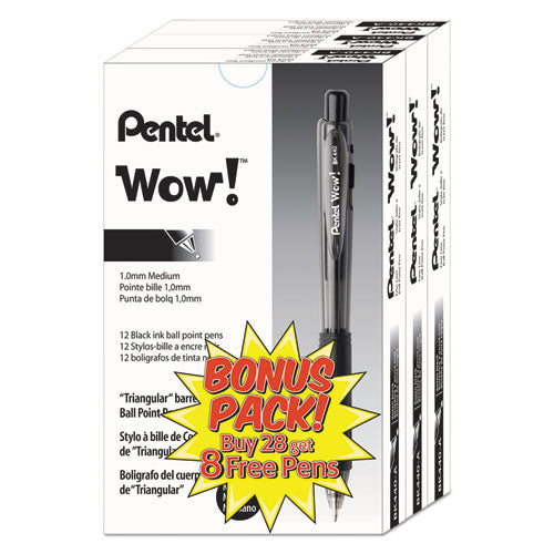 Pentel® wholesale. PENTEL Wow! Retractable Ballpoint Pen Value Pack, Medium 1 Mm, Black Ink-barrel, 36-pack. HSD Wholesale: Janitorial Supplies, Breakroom Supplies, Office Supplies.