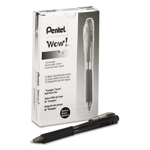 Pentel® wholesale. PENTEL Wow! Retractable Ballpoint Pen, Medium 1 Mm, Black Ink-barrel, Dozen. HSD Wholesale: Janitorial Supplies, Breakroom Supplies, Office Supplies.