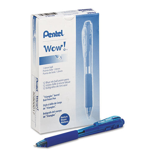 Pentel® wholesale. PENTEL Wow! Retractable Ballpoint Pen, Medium 1 Mm, Blue Ink-barrel, Dozen. HSD Wholesale: Janitorial Supplies, Breakroom Supplies, Office Supplies.