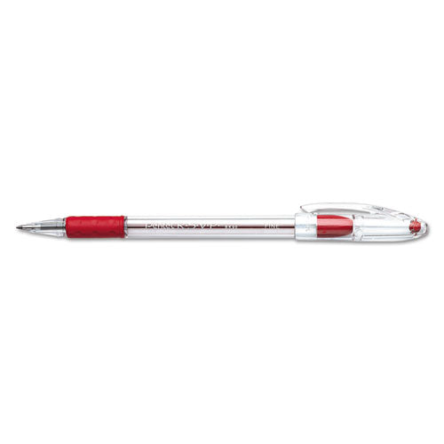 Pentel® wholesale. PENTEL RSVP Stick Ballpoint Pen, Fine 0.7mm, Red Ink, Clear-red Barrel, Dozen. HSD Wholesale: Janitorial Supplies, Breakroom Supplies, Office Supplies.