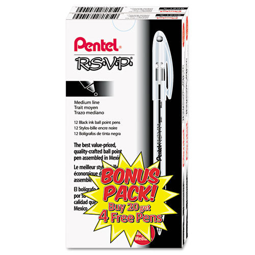 Pentel® wholesale. PENTEL RSVP Stick Ballpoint Pen Value Pack, 1mm, Black Ink, Clear-black Barrel, 24-pack. HSD Wholesale: Janitorial Supplies, Breakroom Supplies, Office Supplies.