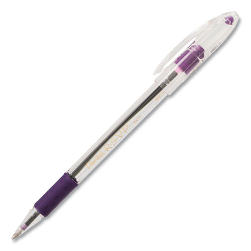 Pentel® wholesale. PENTEL RSVP Stick Ballpoint Pen, Medium 1mm, Violet Ink, Clear-violet Barrel, Dozen. HSD Wholesale: Janitorial Supplies, Breakroom Supplies, Office Supplies.