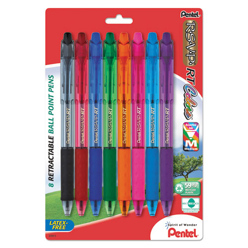 Pentel® wholesale. PENTEL RSVP RT Retractable Ballpoint Pen, 1mm, Assorted Ink, Clear Barrel, 8-pack. HSD Wholesale: Janitorial Supplies, Breakroom Supplies, Office Supplies.