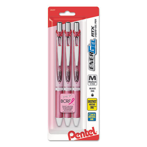 Pentel® wholesale. PENTEL Energel Rtx Retractable Gel Pen, Medium 0.7 Mm, Black Ink, Pink Barrel, 3-pack. HSD Wholesale: Janitorial Supplies, Breakroom Supplies, Office Supplies.