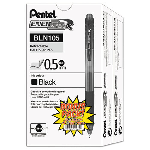 Pentel® wholesale. PENTEL Energel-x Retractable Gel Pen, 0.5 Mm Needle Tip, Black Ink-barrel, 24-pack. HSD Wholesale: Janitorial Supplies, Breakroom Supplies, Office Supplies.