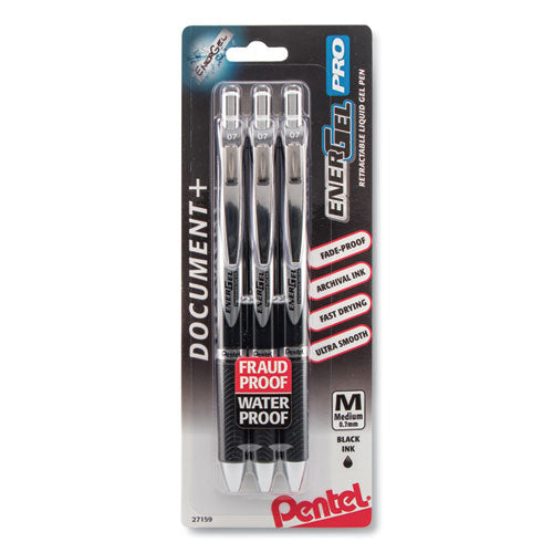 Pentel® wholesale. PENTEL Energel Pro Retractable Gel Pen, Medium 0.7mm, Black Ink-barrel, 3-pack. HSD Wholesale: Janitorial Supplies, Breakroom Supplies, Office Supplies.