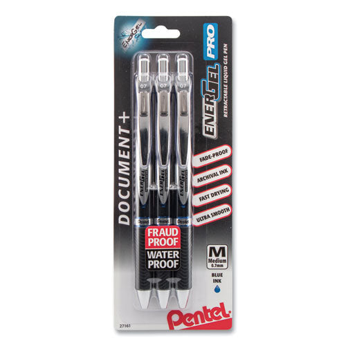 Pentel® wholesale. PENTEL Energel Pro Retractable Gel Pen, Medium 0.7mm, Blue Ink, Black Barrel, 3-pack. HSD Wholesale: Janitorial Supplies, Breakroom Supplies, Office Supplies.