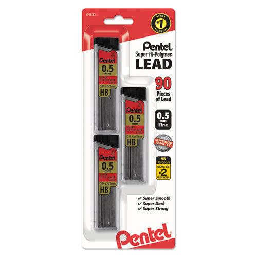 Pentel® wholesale. PENTEL Super Hi-polymer Lead Refills, 0.5 Mm, Hb, Black, 30-tube, 3 Tubes-pack. HSD Wholesale: Janitorial Supplies, Breakroom Supplies, Office Supplies.