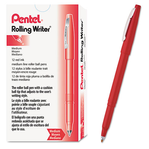 Pentel® wholesale. PENTEL Rolling Writer Stick Roller Ball Pen, Medium 0.8mm, Red Ink-barrel, Dozen. HSD Wholesale: Janitorial Supplies, Breakroom Supplies, Office Supplies.