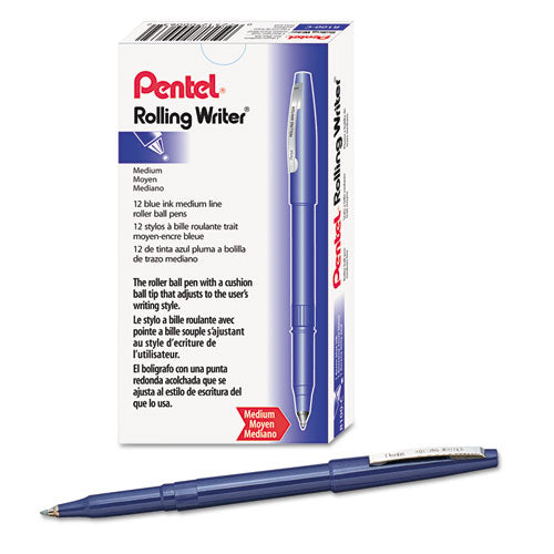 Pentel® wholesale. PENTEL Rolling Writer Stick Roller Ball Pen, Medium 0.8mm, Blue Ink-barrel, Dozen. HSD Wholesale: Janitorial Supplies, Breakroom Supplies, Office Supplies.