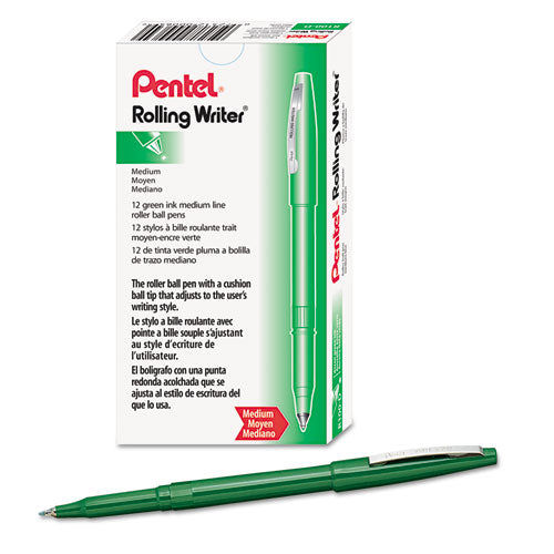 Pentel® wholesale. PENTEL Rolling Writer Stick Roller Ball Pen, Medium 0.8mm, Green Ink-barrel, Dozen. HSD Wholesale: Janitorial Supplies, Breakroom Supplies, Office Supplies.