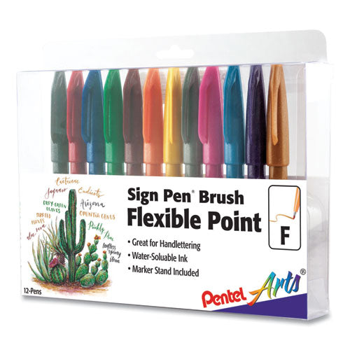 Pentel Arts® wholesale. Sign Pen Flexible Point Marker Pen, Fine Brush Tip, Assorted Colors, Dozen. HSD Wholesale: Janitorial Supplies, Breakroom Supplies, Office Supplies.