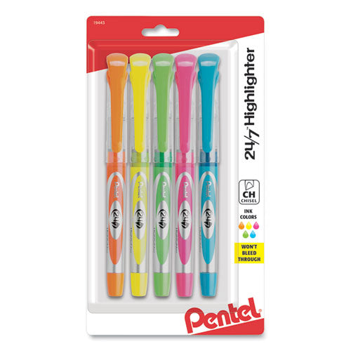 Pentel® wholesale. PENTEL 24-7 Highlighters, Chisel Tip, Assorted Colors, 5-set. HSD Wholesale: Janitorial Supplies, Breakroom Supplies, Office Supplies.